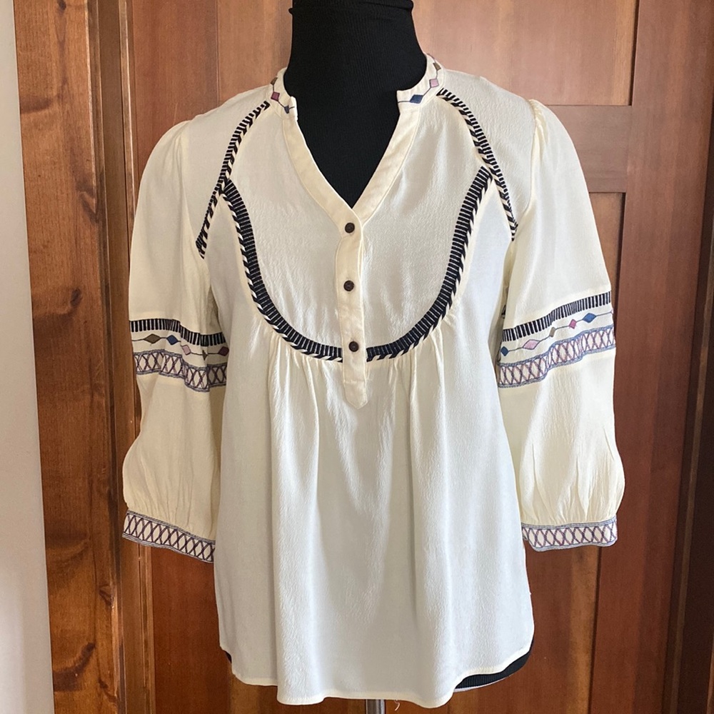 ba&sh Cream Blouse with Black Accents